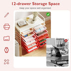 GOFLAME 12-Drawer Rolling Storage Cart, Multifunctional Art Craft Organizer Cart, Mobile Utility Storage Cart with Removable Drawers & Lockable Wheels, Craft Cart for Home Office School, Pink Gradient