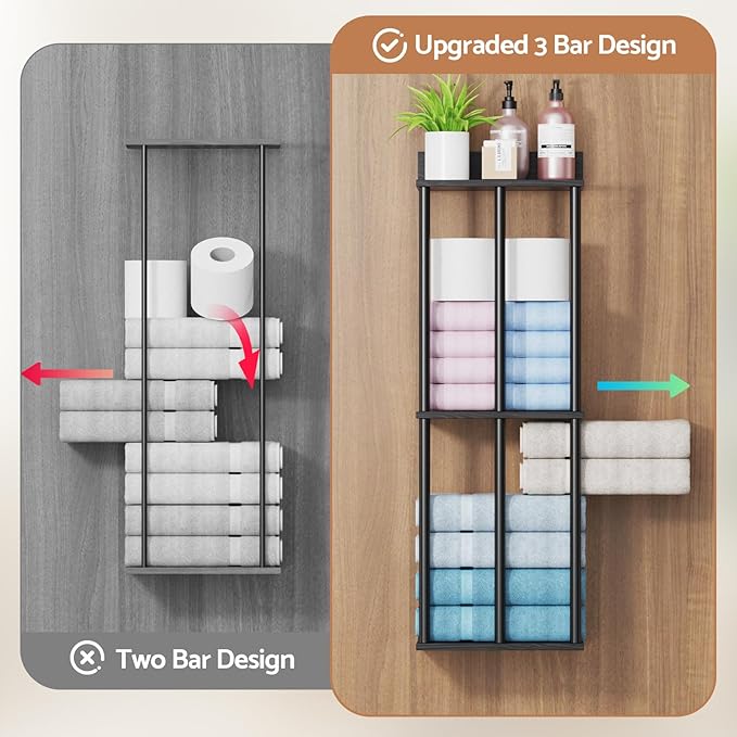 Bathroom Towel Storage, Black Bathroom Towel Holder, Wall Mounted Towels Racks Shelf Towels Organizer for Rolled Towels, 34inch Modern Storage Rack Organizer for RV