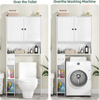 Over The Toilet Storage Cabinet, 65" Tall Bathroom Space Saver with 2 Doors & 2 Adjustable Shelves, Freestanding Organizer Toilet Cabinet for Bathroom, Laundry Room, Modern White Storage Unit