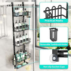 HapiRm 5 Tier Over the Door Shower Caddy, Hanging Shower Caddy with 28 Hooks and 2 Toothbrush Holders, No Drilling Adjustable Hanging Bathroom Organizer - Black