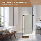 Hjarta 40 Inch Free Standing Towel Racks for Bathroom, Black Towel Holders with Wooden Base, 2-Tier Freestanding Towel Holder Stand for Bath Towel Sheet