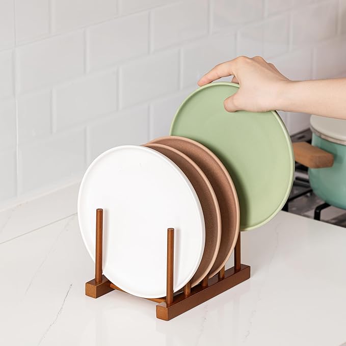 HBlife Teak Dish Plate Bowl Cup Book Pot Lid Cutting Board Drying Rack Stand Drainer Storage Holder Organizer Kitchen Cabinet（Keep Dry）