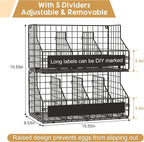 keomaisyto Egg Holder Countertop with 5 Dividers & DIY Labels to Separate Eggs, 2-Tier Stackable Wire Baskets, XXL Egg Basket for Gathering Fresh Eggs - Egg Organizer for Wall-Mounted(Patent Pending)
