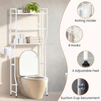 Over The Toilet Storage, 3-Tier Heavy Duty Metal Bathroom Organizer and Storage Rack, Space-Saving Above Toilet Cabinet Shelf with Paper Holder & 4 Hooks, White