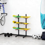 Steel Skateboard Rack Floor Stand, 3-Layer Skateboard Holder,Snowboard Storage Rack, Skateboard Holder Floor for Deck,Longboard,Snowboard, Standard Skateboards, Mini Cruiser Skateboard