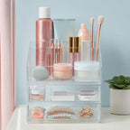 STORi Chloe Stackable Makeup Holder & Drawer Organizer Set, Clear, BPA-Free Plastic, Made in USA, Organize Brushes, Cosmetics & Beauty Essentials