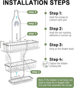 Shower Caddy Hanging - Never Rust Shower Hanging Organizer - Aluminum Over the ShowerHead Caddy with 6 Hooks for Razor/Sponge (Silver)