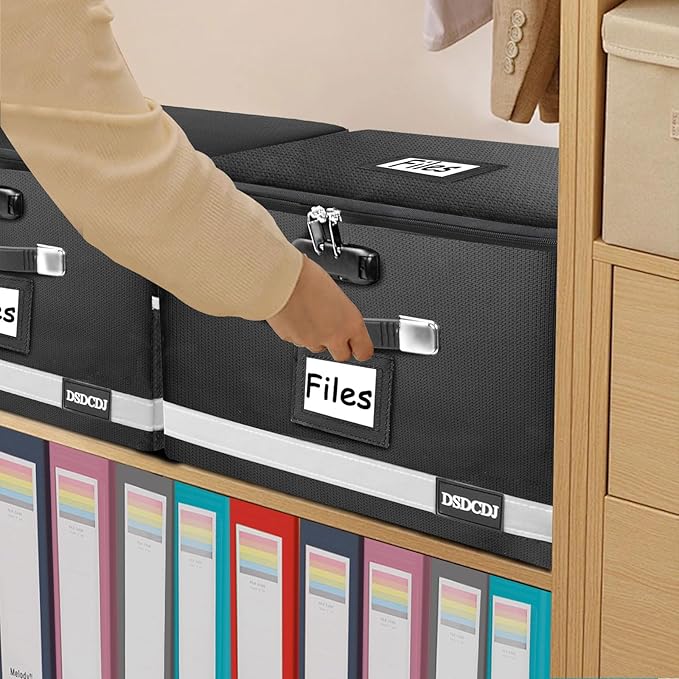 Upgraded Fireproof File Box with Stay-Open Straps, Fireproof Document Box with Lock, Portable File Organizer Filing Cabinet with Handles for Hanging Letter/Legal Folder, 15.5" x 12.3" x 10.5"
