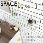 KOKOSIRI Floating Shelves Wall Mount 20-Inch Bathroom Tempered Glass Shelf for Kitchen Storage Shower Hanging Rack, Brushed Stainless Steel B1107BR-L20