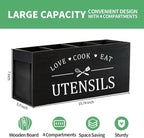 Extra Large Kitchen Utensils Holder with 4 Compartments, Wooden Storage Utensil Holder Organizer for Counter or Countertop, Farmhouse Decor, Rustic Cooking Utensil Kitchen Tool