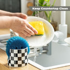 Checkered Kitchen Sink Sponge Holder, Dish Sponge Rack Ceramic Brush Holder Farmhouse Kitchen Drying Rack for Brush, Scrubbers, Bathroom, Sink, Black and White