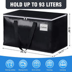 BlissTotes Moving Bags, Heavy Duty Moving Boxes with Zippers Top and Sturdy Handles, Storage Bags for Space Saving and Packing, Collapsible Moving Supplies, Storage Totes (93L, 4-Pack, Black)