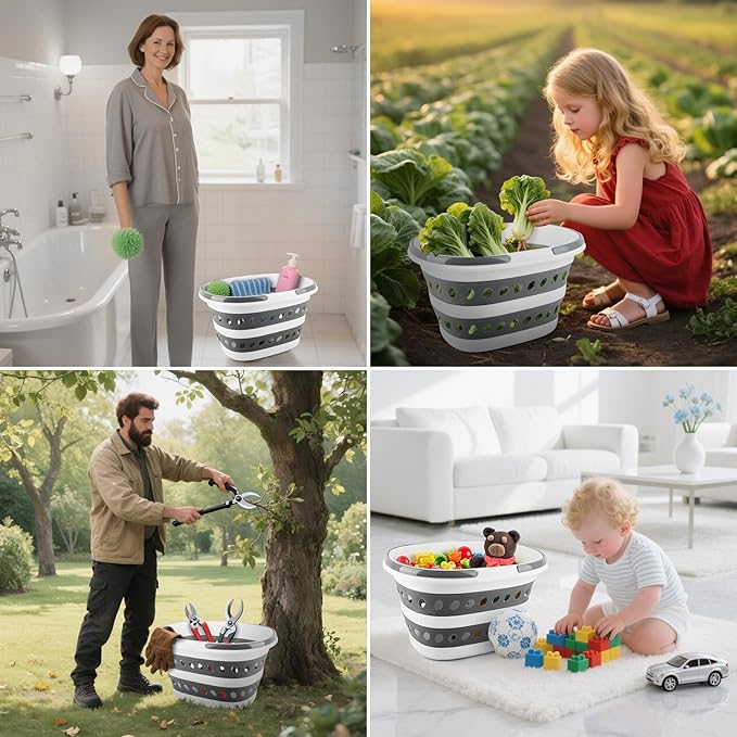 28L Collapsible Laundry Basket with Handle, Foldable Clothes Basket Laundry Hamper Plastic Storage Bin, Pop-Up Hamper for Dirty Clothes, Portable Storage Container Outdoor Camping Home RV Accessories