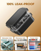 Adults Bento Lunch Box Set with Thermo Bag, 74oz Stackable Leak-proof 3-tiers Bento Box, Built-in Utensil and Sauce Container for Work, School, Dining Out (Black)