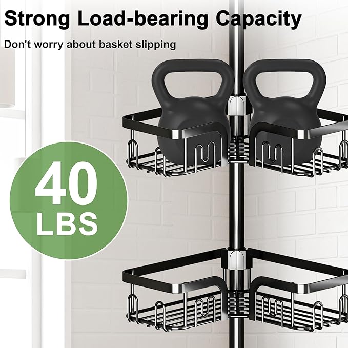 Corner Shower Caddy Tension Pole 4 Tier Adjustable Stainless Steel Shower Shelf for Inside Shower Bathtub Shampoo,Standing Bathroom Organizer Shelves with 39 to 113 inch Height