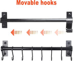 Dseap Kitchen Utensil Holder Hanger, Pot and Pan Rack Wall Mounted, Kitchen Rail with 8 Hooks for Hanging Cooking Utensils, Mugs, Spoons, Wall Mounted, Black, Pack of 2
