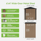Real Relax 6x4 FT Metal Storage Shed, Outdoor Shed with Reinforced Frame & Heavy Wind/Snow Resistance, Secure Lock, for Backyard/Garden, Stores Tools & Materials, Brown