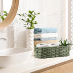 Over the Toilet Paper Organizer,Woven Wicker Storage Basket with Handle for Toilet Tank Top,3-Compartment Rope Toilets Paper Tray Organizer for Bedroom Living Room,Bathroom Toilets Roll Holder