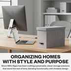 Bigso John Desktop File Box - Storage Solution and Document Organizer for Important Paperwork - Durable Hanging File Box with a Lid and Leather Handle - 7.36 in x 13.26 in x 10.51 in - Ash