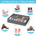Under Bed Shoe Storage Organizer for Closet, Fits 32 Pairs Underbed Shoes Box Storage Containers Under the Bed Storage Foldable with Sturdy Handles&Clear Window for College Dorms Light Grey, Set of 2