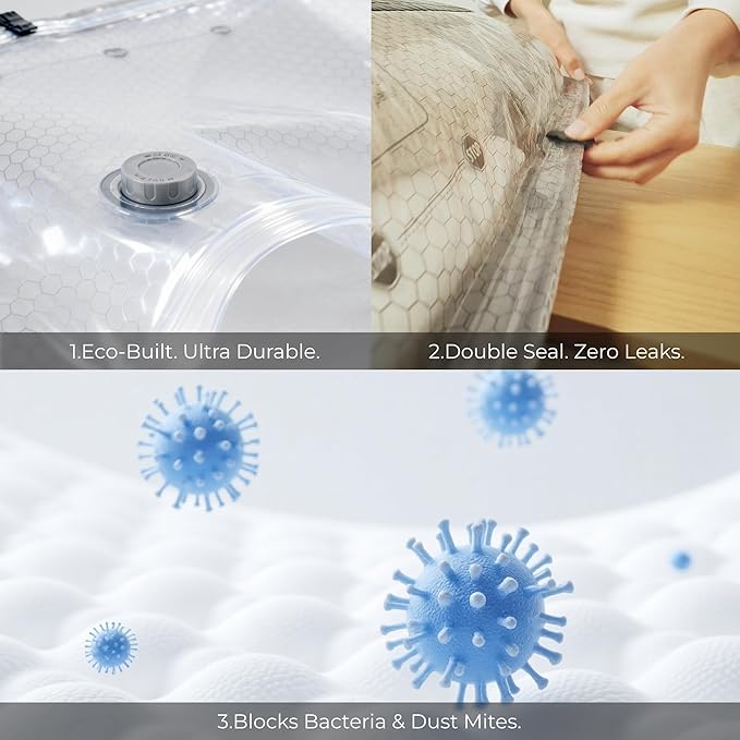 Vacuum Bags for Clothing with 55kPa Air Pump, 10 Pack Vacuum Seal Bags for Travel, Space Saver Bags for Luggage and Suitcases, Carry-on Size Compression Packing Bags