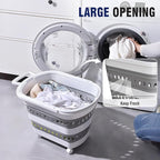 TECHMILLY Collapsible Plastic Laundry Basket Hamper with Wheels, 45L Portable Rubber Clothes Basket, Pop Up Storage Container/Organizer with Hanging Basket for Washing & Storage, Grey