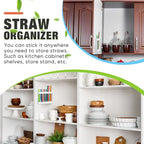 Qinyoung Acrylic Straw Holder for Cabinet Door with Double Sided Adhesive Tape Reusable Straw Organizer Tumbler Storage Kitchen Accessories Container for Counter Cupboard(Wood Texture,Large,White)
