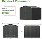 Patiowell 8x8 FT Outdoor Storage Shed, Heavy Duty Tool Metal Sheds with Lockable Doors and Updated Frame Structure for Backyard Patio Lawn, Black