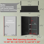 Buruis 14"x 24" Small Framed Medicine Cabinet with Mirror, Compact Recessed or Wall Mounted Bathroom Cabinet, Adjustable Tempered Glass Shelves, Left/Right Open Reversible, No Assembly Required, Black
