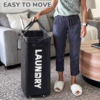 CHICVITA 75L Slim Laundry Hamper with Wheels and Removable Wash Bag, Black Rolling Basket with Handle for Laundry Room