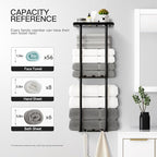 Towel Racks for Bathroom, 3 Tier Metal Towel Holder, with Shelf & 6 Hooks, 29 inch Wall Mounted Towel Storage, 6 Large Bath Towels Capacity,Small Bathroom Towel Rack for Rolled Towels, Black
