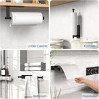 Paper Towel Holder Under Cabinet 2 Pack, Upgraded Self Adhesive Paper Towel Holder Wall Mount for Kitchen, Bathroom, RV, Bend-Resistant, Self-Adhesive or Drill mounting