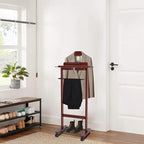 Suit Valet Stand | Valet Stand for Man and Women | Wooden Valet Stand with Drawer | Freestanding Clothes Rack | Contour Hanger | Top Tray | Trouser Bar | Tie & Belt Hooks | Bottom Shoe Rack