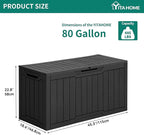 YITAHOME 80-Gallon Waterproof Resin Outdoor Storage Box, Lockable Storage Container for Outdoor Furniture, Cushion Storage, Pool Accessories, Garden Tools and Sporting Gear, Black