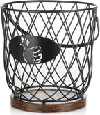 Egg Basket for Gathering Fresh Eggs, Round Egg Collecting Basket with Handle, Egg Holder Countertop Decor & K-Cup Organizer (Metal)