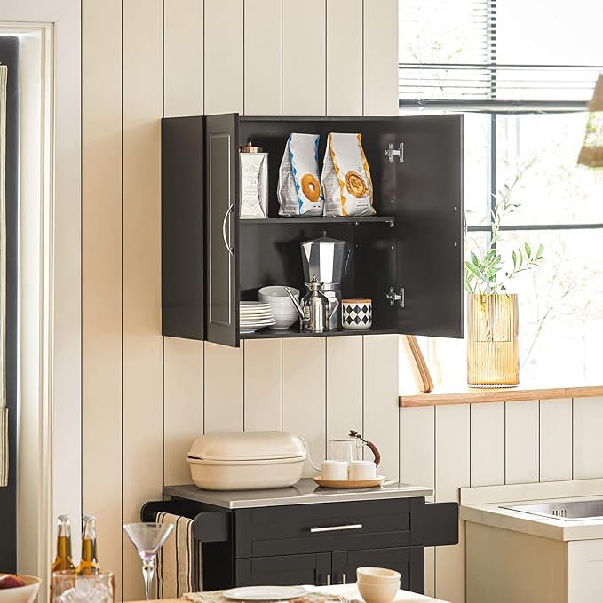 Haotian Black Wall Cabinet Laundry Room, Floating Storage Cabinet with Adjustable Shelf, Medicine Cabinet for Bathroom Kitchen Garage Hallway Entryway, FRG231-SCH