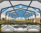20x52 FT Ultra-Long Industrial Carport Kit, All-Weather Steel Garage for Class A RVs,Farm Equipment, 120lbs/Sq.Ft Snow/Wind Resistant Carports Modular Canopy with Anti-Snow Roof Auger Anchoring System