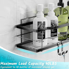 Moforoco Extra Large Shower Caddy Shelf Organizer Rack, Self Adhesive Black Bathroom Shelves Basket, Home Farmhouse Wall Inside Organization Storage Decor Accessories