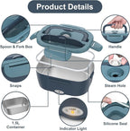 Vabaso Electric Lunch Box Food Heater, 80W Electric Heating Lunch Boxes Lunch for Adults/Men/Car/Truck/Work, 1.5L Removable 304 Stainless Steel Container, 110V/12V/24V, with Fork & Spoon