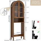 Arched Over The Toilet Storage Cabinet with Acrylic Doors, 4 Tier Small Bathroom Shelf Organizer, Mid Century Modern Bathroom Cabinet with Adjustable Shelf, Slim Narrow Arch Toilet Rack, Walnut