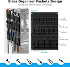 JUNNUJ Large Power Tool Organizer Cart with Charging Station, Garage Floor Standing Rolling Drill and Tools Battery Storage Cart on Wheels, Heavy Duty Rack Shelf with 8 Outlet Power Strip, Black
