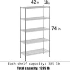 18" Deep x 42" Wide x 74" Height Wire Shelving Kit | 5-Tier | NSF Commercial Storage Rack Unit