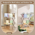 Collapsible Floor Drying Rack - Free Standing Accordion Laundry Dryer, Retractable Metal Clothes Hanger with Shoe Storage, Heavy Duty Rustproof Airer for Bathroom, Balcony & Delicates