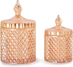 R FLORY 2 Pack Qtip Holder Glass Apothecary Jars with Lids Bathroom Storage Organizer for Cotton Swabs, Balls, Pads, Floss Picks, Vanity Storage Containers for Makeup, Candy, Jewelry (10+24oz, Amber)