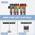 Ski Rack Wall Mount - Ski Holders for Wall Heavy Duty 10 Pairs of Snowboard Storage Indoor Holds Up to 300lbs for Garage Organization Home Shed