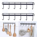 Rainmae 2 Pack Wall Hooks Rack Rail, Space Saving Wall Hanger No Drilling with 6 Hooks for Bathroom, Bedroom, Closet, Stainless Kitchen Tools for Hanging Knives, Spoon