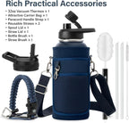 32 oz Insulated Water Bottle | Thickened Stainless Steel Vacuum Metal | Portable Sports Water Jug for Gym and Hiking with Straw, Carrier Bag, Handle Strap | BPA-Free 32 oz