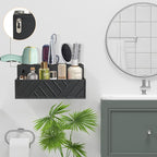 Unistyle Hair Tool Organizer, Wall Mounted, Bathroom Countertop, Vanity Organizer, Black, Wooden, Rectangular, Rustic, Art, 7.1 x 5.3 x 5.3 Inches, Paulownia Wood & Stainless Steel, 1.87 Pounds