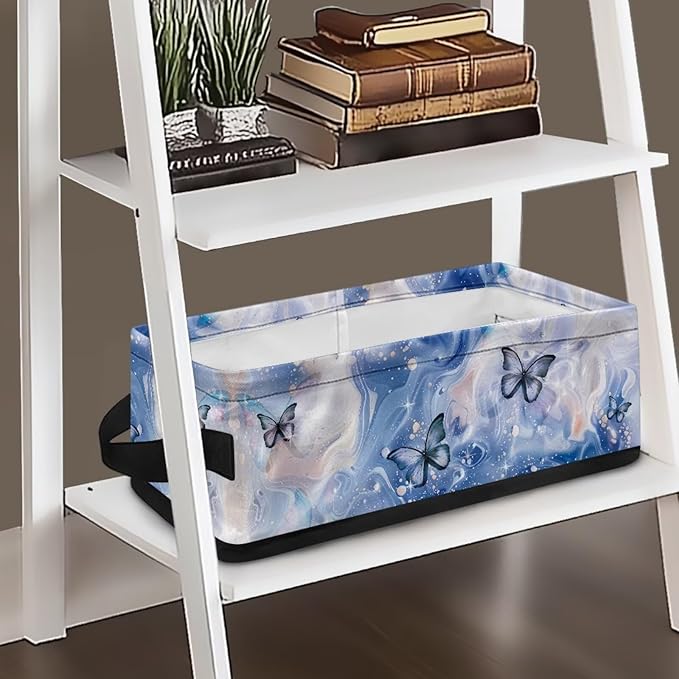 Toilet Paper Baskets Collapsible Storage Bin Rectangular Decorative Basket for Organizing Toilet Paper Basket for Bathroom Living Room Countertop Decor, Butterfly Marble Blue Violet