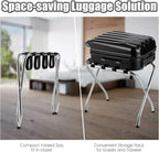Tangkula Chrome Luggage Rack for Guest Room, No Assembly Required, Folding Metal Suitcase Stand with Nylon Belts, for Home Bedroom Guest Room Hotel, Luggage Rack, Silver (3)